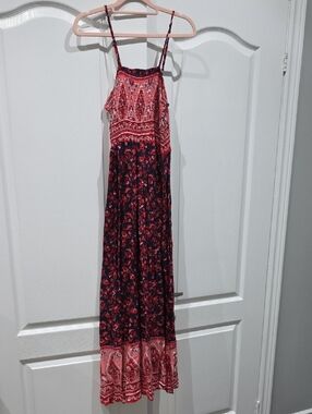 Greathe Floral Maxi Dress in Red and Navy